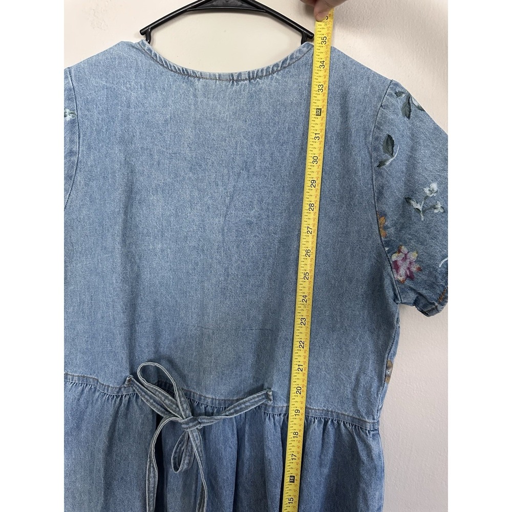 VTG 90s Studio Ease Floral Denim Dress Size 10 Blue Denim Floral Button Prairie - Picture 16 of 16